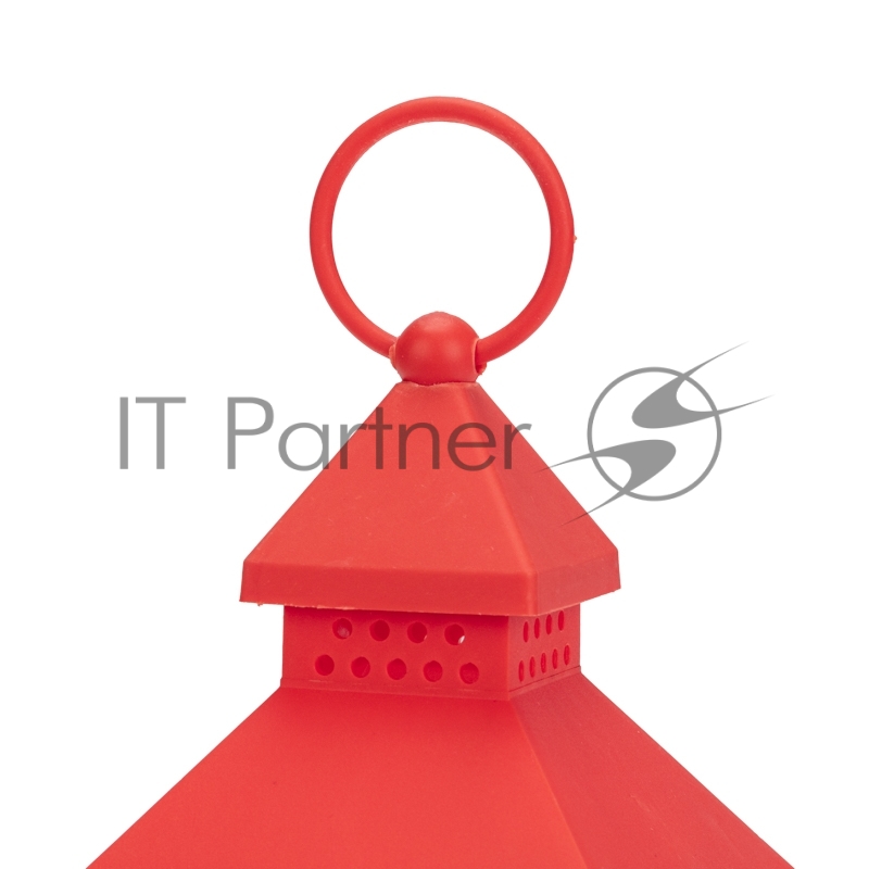 Декоративный фонарь со свечкой, красный корпус, размер 10,5х10,5х24см, цвет ТЕПЛЫЙ БЕЛЫЙ