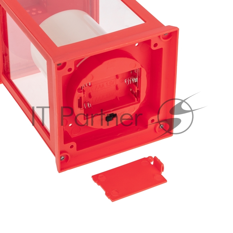 Декоративный фонарь со свечкой, красный корпус, размер 10,5х10,5х24см, цвет ТЕПЛЫЙ БЕЛЫЙ