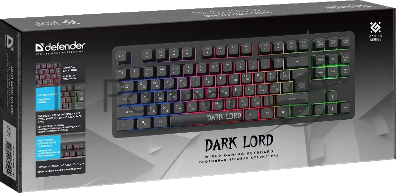 Клавиатура DEFENDER USB DARK LORD GK-580 RU BLACK 45580