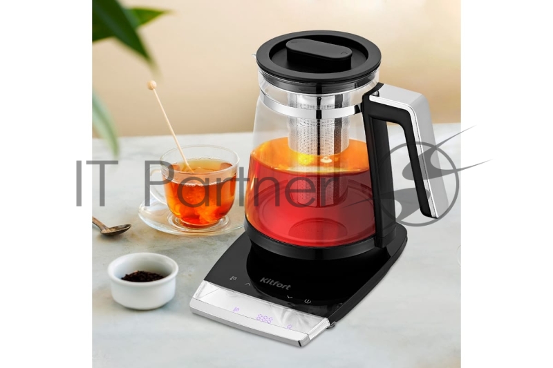 Чайник электрический Kitfort КТ-6187 1.5л. 2150Вт черный/серебристый (корпус: пластик/стекло)