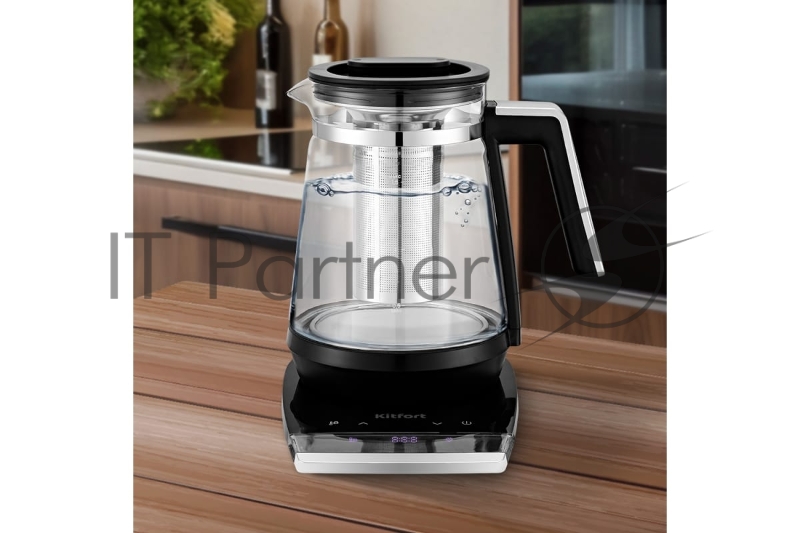 Чайник электрический Kitfort КТ-6187 1.5л. 2150Вт черный/серебристый (корпус: пластик/стекло)