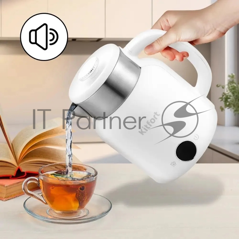 Чайник электрический Kitfort КТ-6196-2 1.5л. 2200Вт белый/серебристый (корпус: нержавеющая сталь)