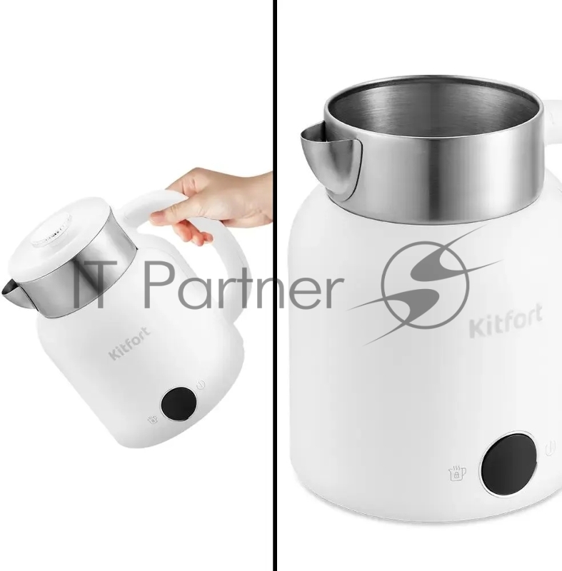 Чайник электрический Kitfort КТ-6196-2 1.5л. 2200Вт белый/серебристый (корпус: нержавеющая сталь)