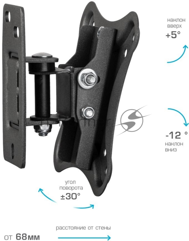 Кронштейн для телевизора Kromax CORBEL-1 черный 10-32 макс.25кг настенный поворот и наклон
