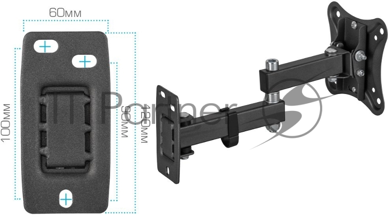 Кронштейн для телевизора Kromax CORBEL-3 черный 10-32 макс.25кг настенный поворот и наклон