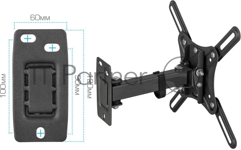 Кронштейн для телевизора Kromax CORBEL-4 черный 15-42 макс.25кг настенный поворот и наклон