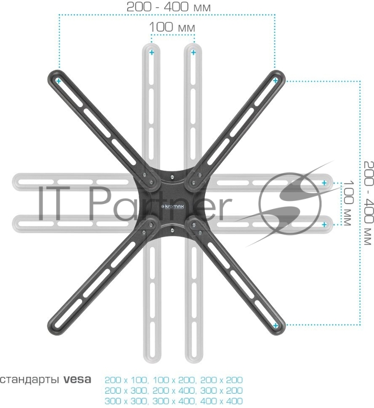 Кронштейн для телевизора Kromax CORBEL-7 черный 22-65 макс.30кг настенный поворот и наклон