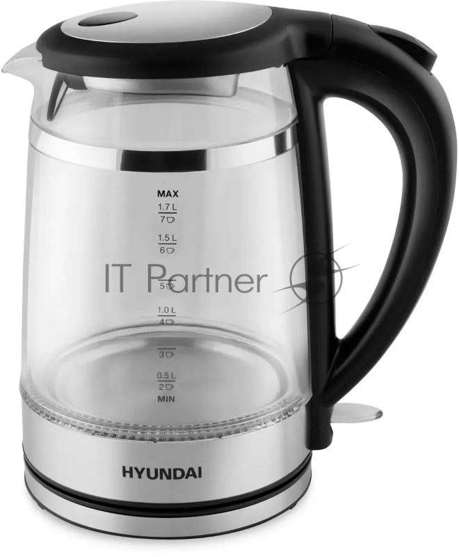 Чайник электрический Hyundai HYK-G3036 1.7л. 2200Вт черный/прозрачный (корпус: стекло)
