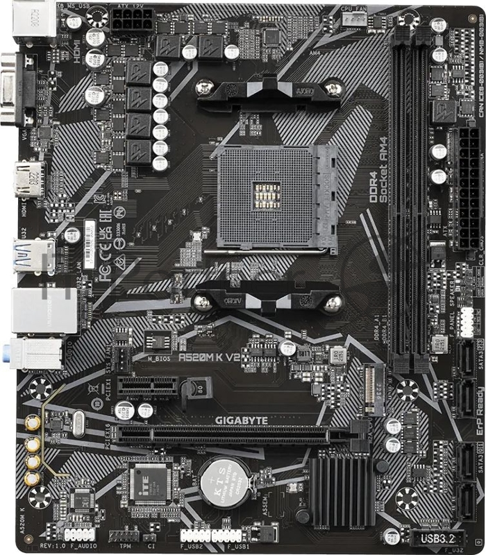 Материнская плата Gigabyte A520M K V2 /(V1.1) Soc-AM4 AMD A520 2xDDR4 mATX AC`97 8ch(7.1) GbLAN RAID+VGA+HDMI