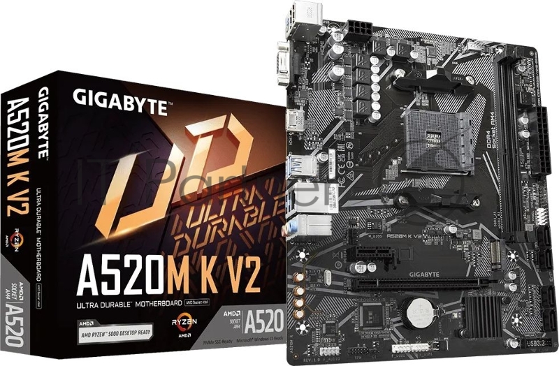 Материнская плата Gigabyte A520M K V2 /(V1.1) Soc-AM4 AMD A520 2xDDR4 mATX AC`97 8ch(7.1) GbLAN RAID+VGA+HDMI