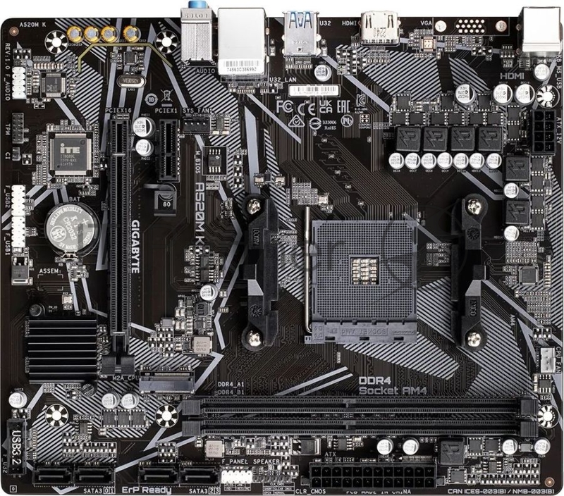 Материнская плата Gigabyte A520M K V2 /(V1.1) Soc-AM4 AMD A520 2xDDR4 mATX AC`97 8ch(7.1) GbLAN RAID+VGA+HDMI