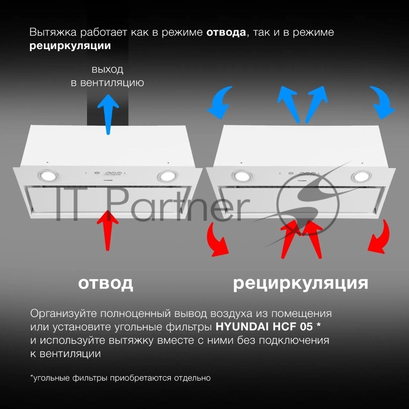 Вытяжка встраиваемая Hyundai HBB 6036 WG белый управление: кнопочное (1 мотор)