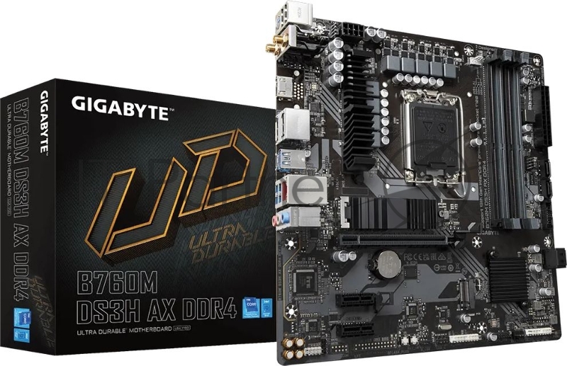 Материнская плата Gigabyte B760M DS3H AX DDR4 (V1.2) Soc-1700 Intel B760 4xDDR4 mATX AC`97 8ch(7.1) 2.5Gg RAID+HDMI+DP