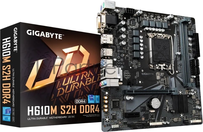 Материнская плата Gigabyte H610M S2H DDR4 (V1.1/V1.2) , Socket 1700, Intel®H610, 2xDDR5-4800, D-SUB+DVI-D+HDMI+DP, 1xPCI-Ex16, 1xPCI-Ex1, 4xSATA3, 1xM.2, 8Ch Audio, GLan, (4+4)xUSB2.0, (2+2)xUSB3.2, 2xPS/2, mATX, RTL