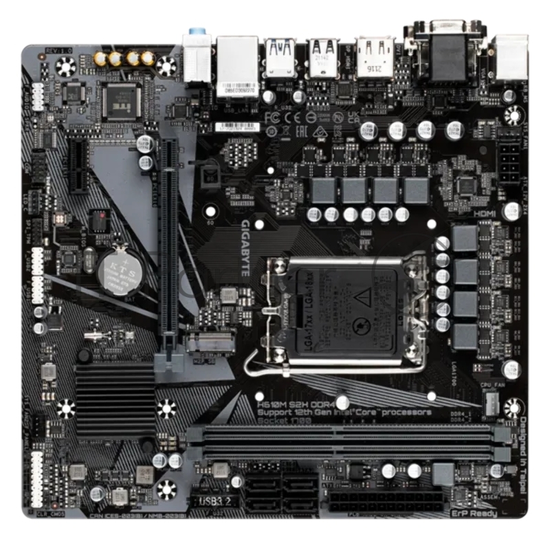 Материнская плата Gigabyte H610M S2H DDR4 (V1.1/V1.2) , Socket 1700, Intel®H610, 2xDDR5-4800, D-SUB+DVI-D+HDMI+DP, 1xPCI-Ex16, 1xPCI-Ex1, 4xSATA3, 1xM.2, 8Ch Audio, GLan, (4+4)xUSB2.0, (2+2)xUSB3.2, 2xPS/2, mATX, RTL