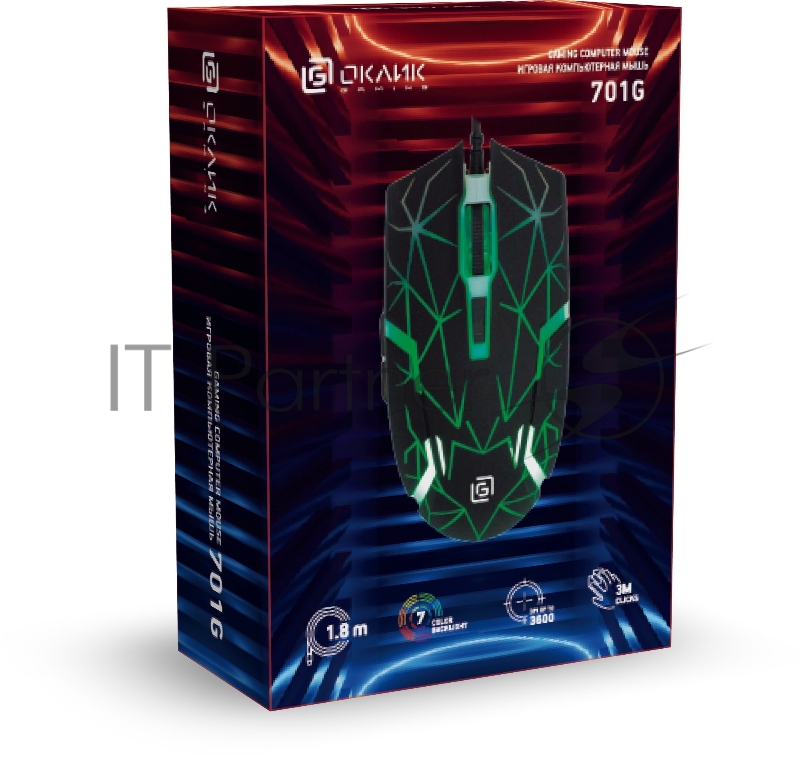 Мышь Оклик 701G черный оптическая (3600dpi) USB для ноутбука (5but)