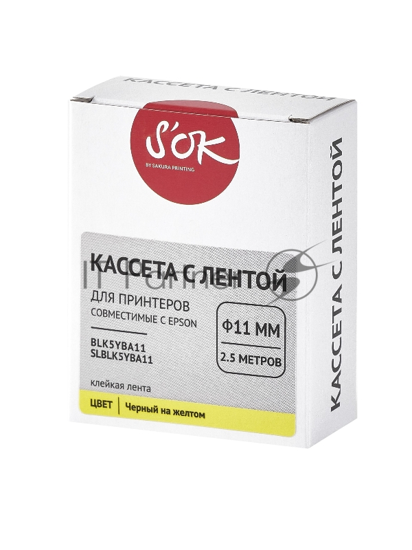 Кассета с лентой SOK by Sakura Printing BLK5YBA11 для Epson , черный на желтом, φ11мм/2.5м
