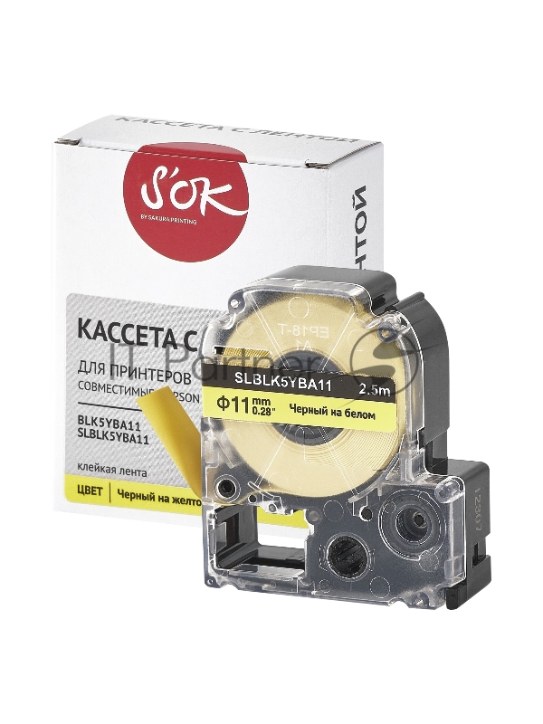 Кассета с лентой SOK by Sakura Printing BLK5YBA11 для Epson , черный на желтом, φ11мм/2.5м
