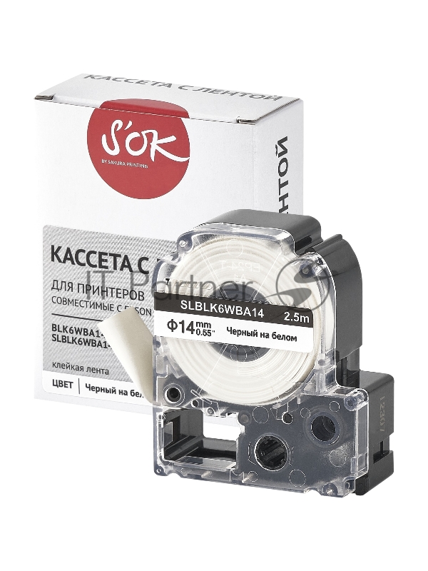 Кассета с лентой SOK by Sakura Printing BLK6WBA14 для Epson , черный на белом, φ14мм/2.5м