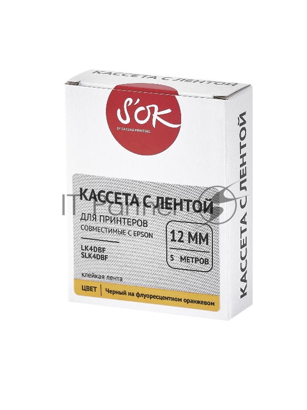 Кассета с лентой SOK by Sakura Printing K4DBF для Epson , черный на флуоресцентном оранжевом, 12мм/5м