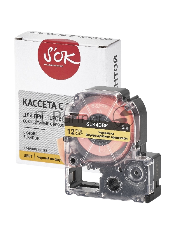Кассета с лентой SOK by Sakura Printing K4DBF для Epson , черный на флуоресцентном оранжевом, 12мм/5м