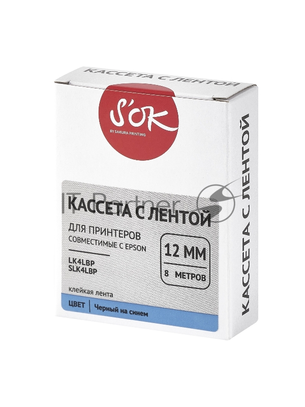Кассета с лентой SOK by Sakura Printing K4LBP для Epson , черный на синем, 12мм/8м