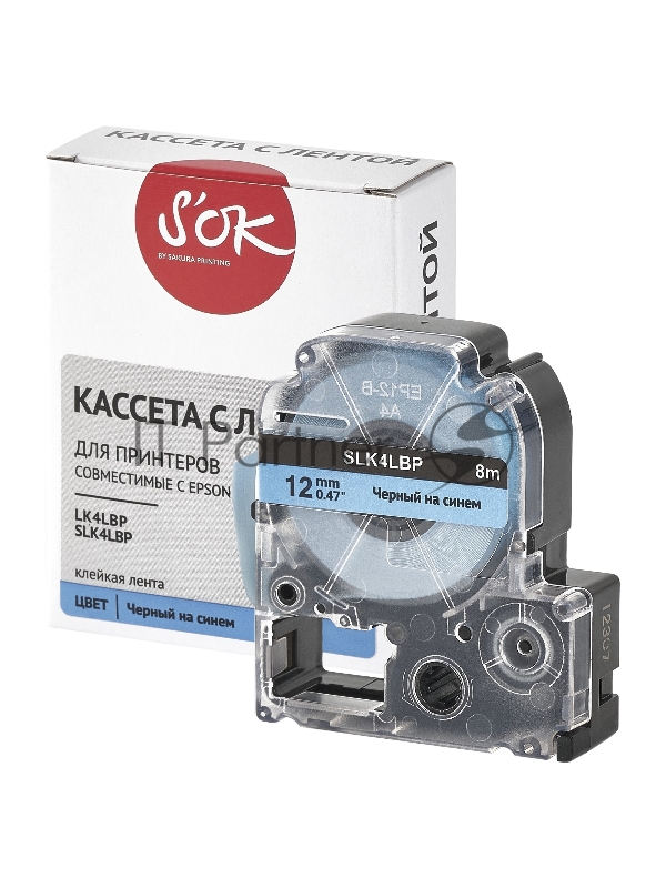 Кассета с лентой SOK by Sakura Printing K4LBP для Epson , черный на синем, 12мм/8м
