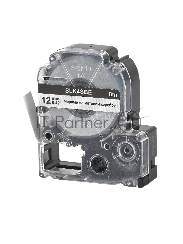 Кассета с лентой SOK by Sakura Printing K4SBE для Epson , черный на серебрянном мате, 12мм/8м