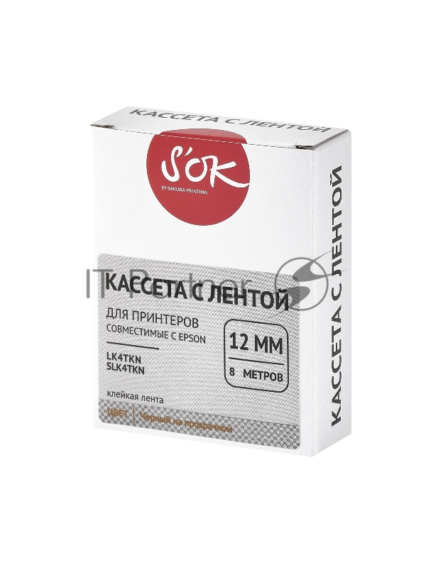 Кассета с лентой SOK by Sakura Printing K4TKN для Epson , золотой на прозрачном, 12мм/8м