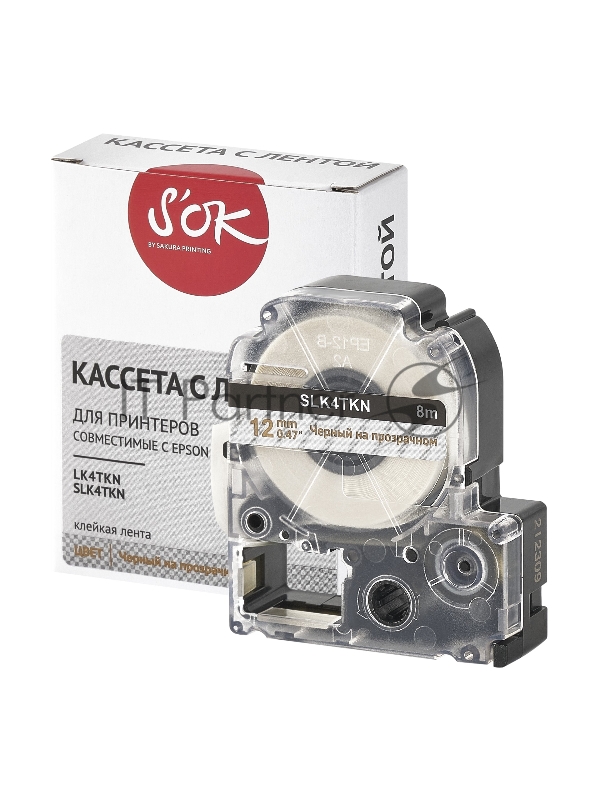Кассета с лентой SOK by Sakura Printing K4TKN для Epson , золотой на прозрачном, 12мм/8м