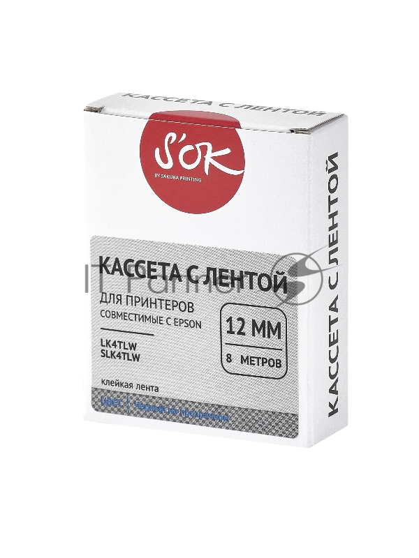 Кассета с лентой SOK by Sakura Printing K4TLW для Epson , голубой на прозрачном, 12мм/8м