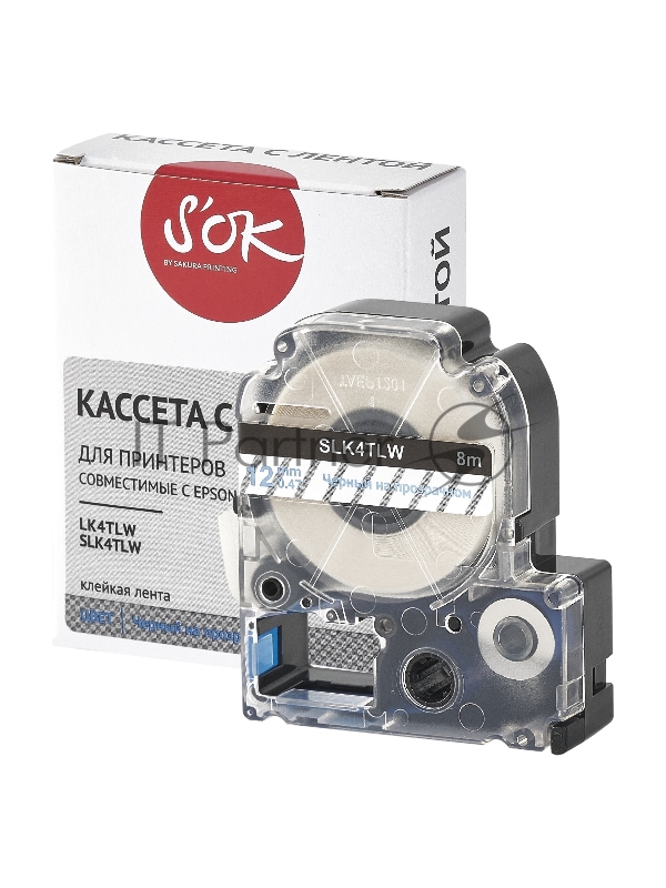 Кассета с лентой SOK by Sakura Printing K4TLW для Epson , голубой на прозрачном, 12мм/8м