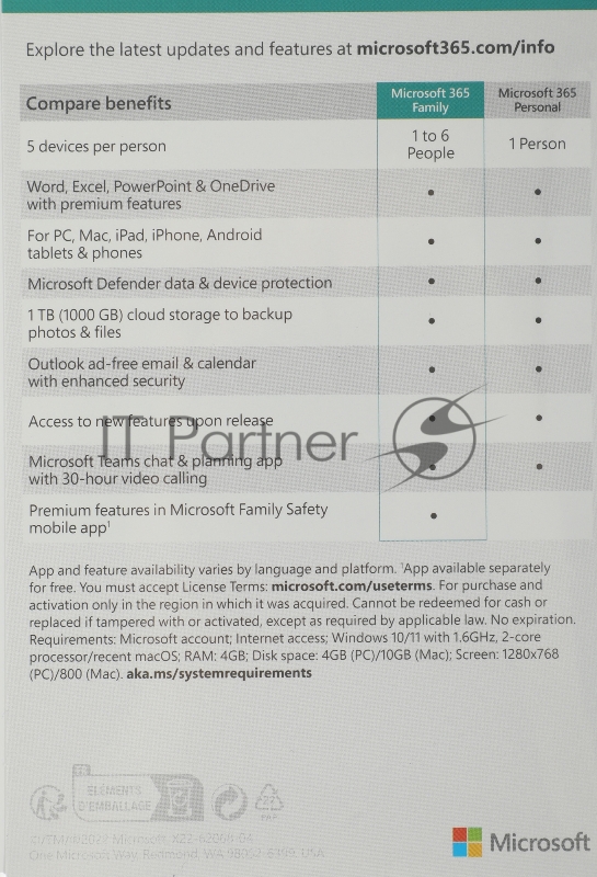 Офисное приложение Microsoft 365 Family Subscr 1YR Medialess P8 (6GQ-01556)