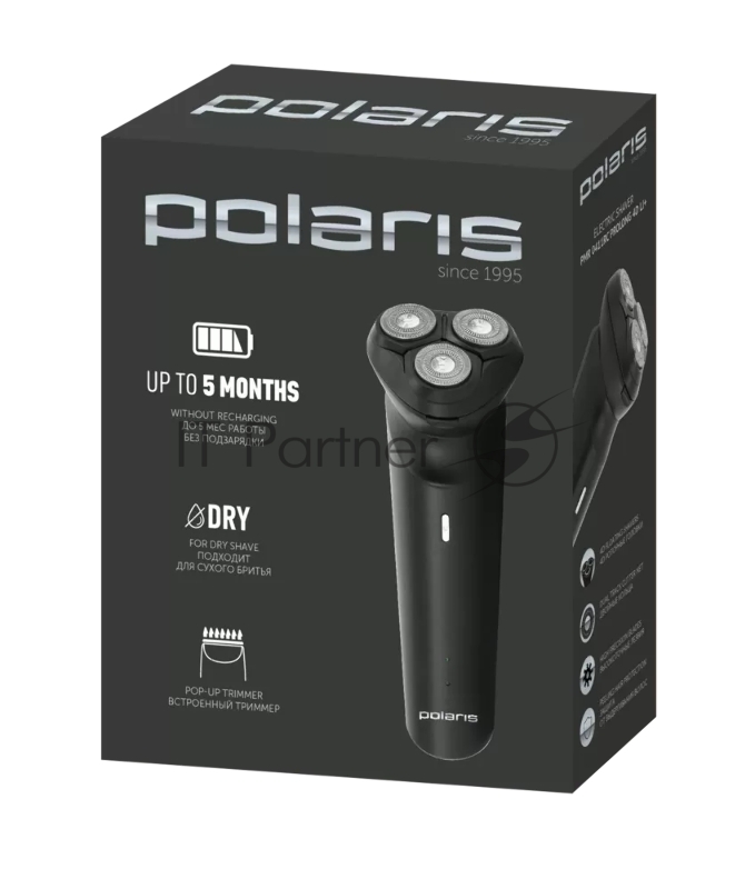 Бритва роторная Polaris PMR 0411RC ProLong 4D Li+ реж.эл.:3 питан.:элек.сеть/аккум. черный