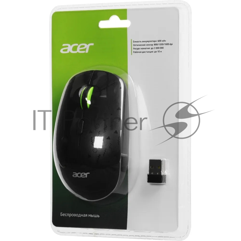 Мышь Acer OMR307 черный оптическая (1600dpi) беспроводная USB