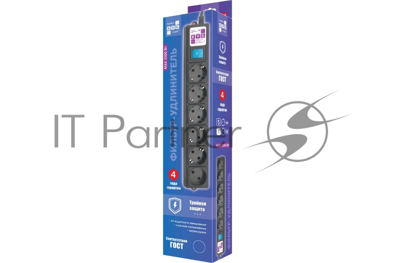 Сетевой фильтр Powercube SPG6-B-3M 3м (6 розеток) черный (коробка)
