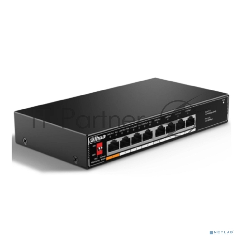 Неуправляемый 8-портовый коммутатор с РоЕ DAHUA DH-SF1008LP, 4xRJ45 100Mb PoE, 4xRJ45 100Mb, суммарно 60Вт, коммутация 1.8 Гбит/с, MAC-таблица 2K, металл