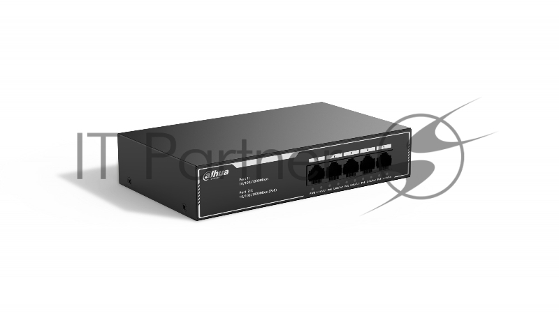 Гигабитный 5-портовый неуправляемый коммутатор c PoE DAHUA DH-SG1005LP, 4xRJ45 1Gb PoE, 1xRJ45 1Gb uplink, суммарно 36Вт, коммутация 10 Гбит/с, MAC-таблица 2K, металл