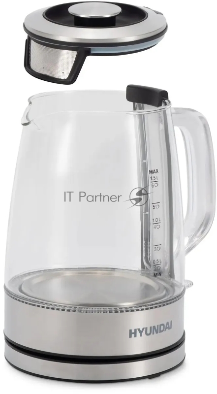 Чайник электрический Hyundai HYK-G2403 1.5л. 2200Вт черный/серебристый (корпус: стекло)