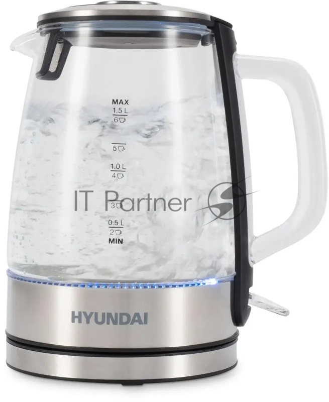 Чайник электрический Hyundai HYK-G2403 1.5л. 2200Вт черный/серебристый (корпус: стекло)