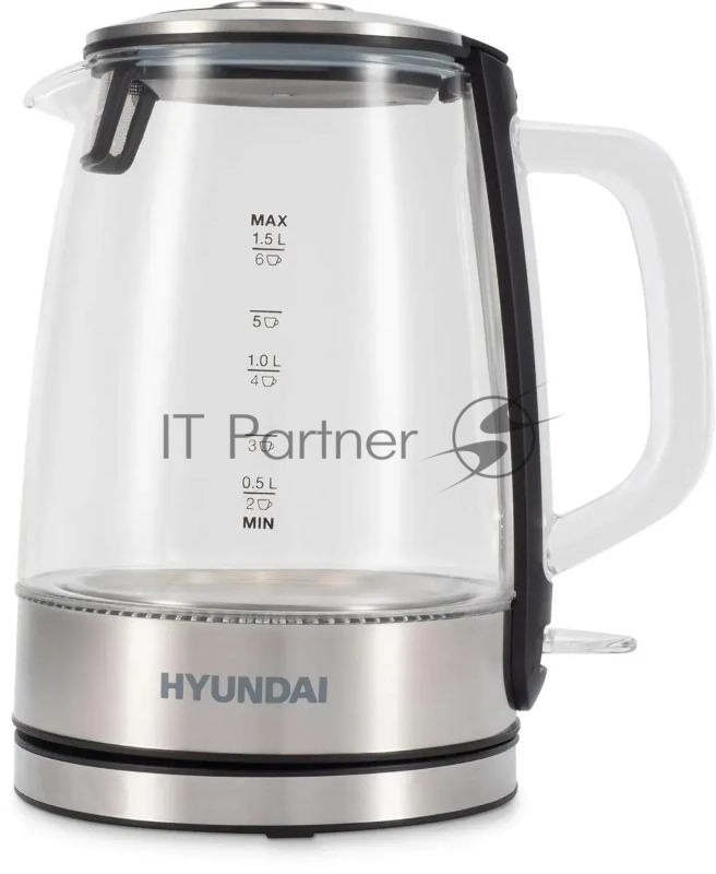 Чайник электрический Hyundai HYK-G2403 1.5л. 2200Вт черный/серебристый (корпус: стекло)