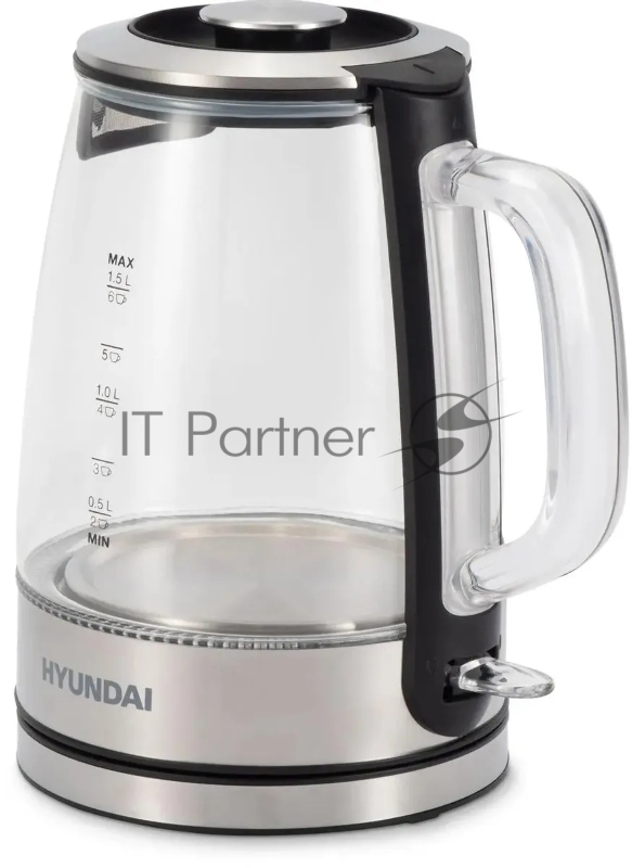 Чайник электрический Hyundai HYK-G2403 1.5л. 2200Вт черный/серебристый (корпус: стекло)