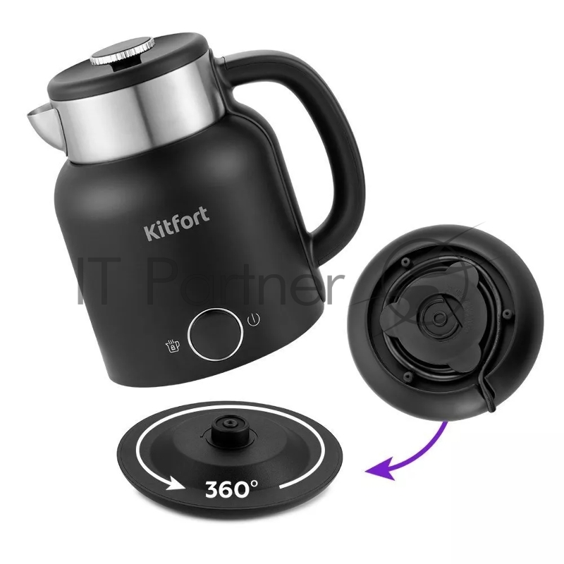 Чайник электрический Kitfort КТ-6196-1 1.5л. 2200Вт черный/серебристый (корпус: нержавеющая сталь)