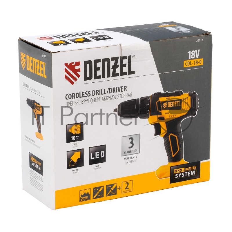 Дрель-шуруповерт аккумуляторная CDL-18-0, Li-Ion, 18 В // Denzel