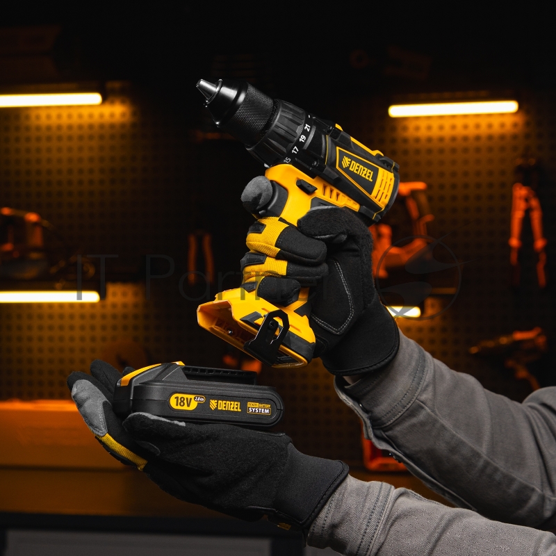 Дрель-шуруповерт аккумуляторная, бесщет. BLDL-IB-18-0, Li-Ion, 18 В // Denzel