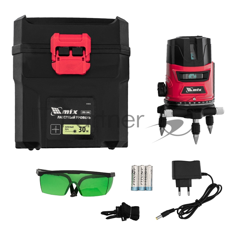 Лазерный уровень CRX-30G, 30 м, зеленый луч, батарейки, резьба 5/8// MTX