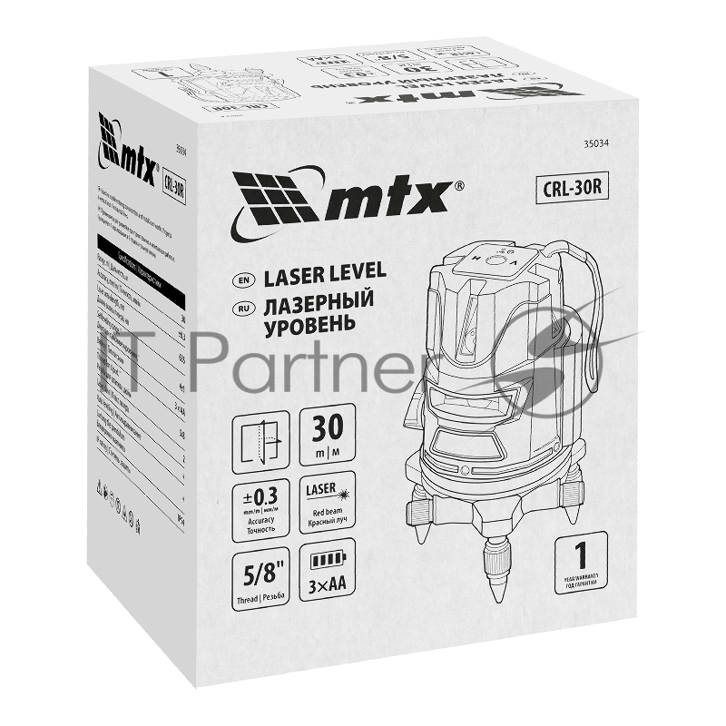 Лазерный уровень CRL-30R, 30 м, красный луч, батарейки, резьба 5/8// MTX