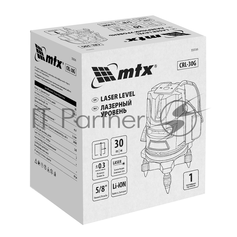 Лазерный уровень CRL-30G, 30 м, зеленый луч, акк. Li 2400 mah, резьба 5/8// MTX