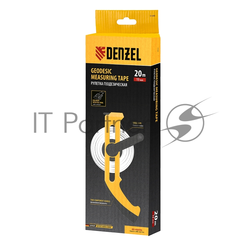 Рулетка геодезическая 20 м х 13 мм, открытый корпус, металлическая лента// Denzel