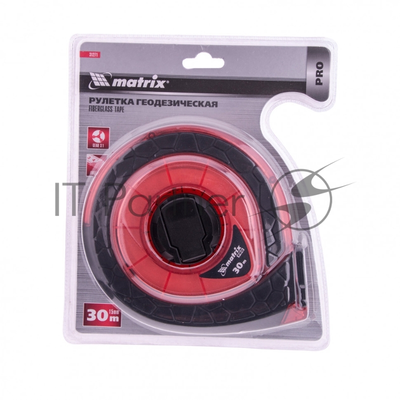 Рулетка геодезическая 30 м х 15 мм, закр. корп., фибергласс. лента, двухст. шкала, PRO// Matrix